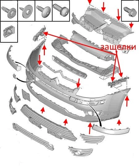 esquema de montaje del parachoques delantero Citroen C4 (2004-2010)