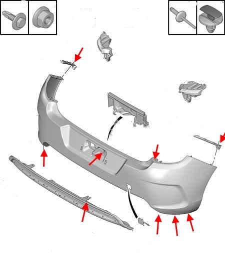 Schéma de montage du pare-chocs arrière Citroen C4 II (après 2010)