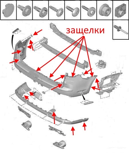 Schéma de montage du pare-chocs arrière Citroen C5 (X7) (après 2008)