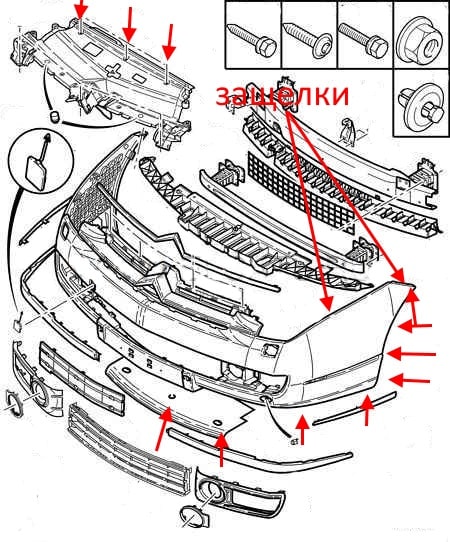 The scheme of fastening of the front bumper Citroen C6