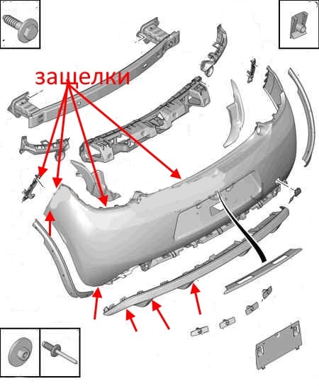 diagrama de montaje del parachoques trasero Citroen DS3