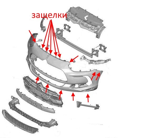 Diagrama de montaje del parachoques delantero Citroen DS5