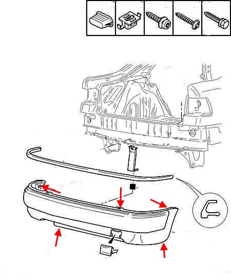 Montageplan für Heckstoßstange Citroen Xantia Limousine