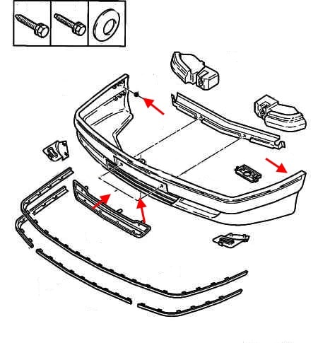 the scheme of fastening of the front bumper Citroen XM