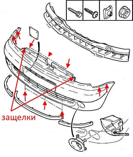Diagrama de montaje del parachoques delantero Citroen Xsara Picasso 