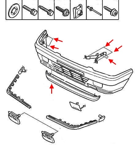 Diagrama de montaje del parachoques delantero Citroen ZX