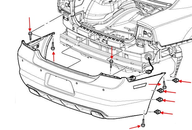 Esquema de montaje parachoques trasero Dodge Charger LD VII (2011-2014)