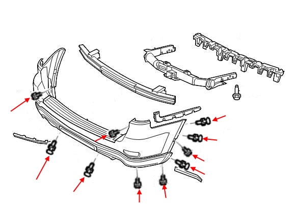 Esquema de montaje del parachoques trasero Dodge Durango III WD (2014-2022)
