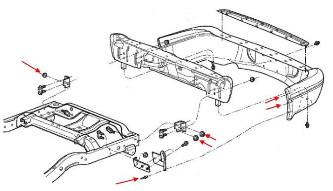 Schéma de montage du pare-chocs arrière Dodge Durango I DN (1998-2003)