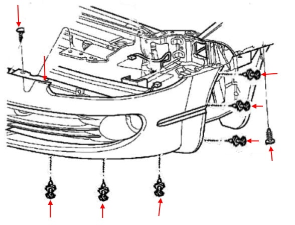 Dodge Intrepid II front bumper mounting scheme (1997-2004)