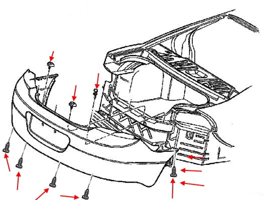 Esquema de montaje del parachoques trasero Dodge Intrepid II (1997-2004)