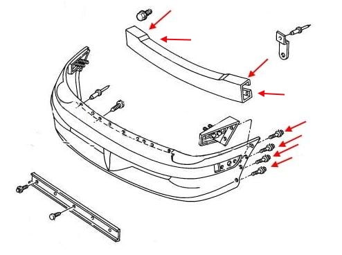 Схема крепления переднего бампера Dodge Neon I (1994-1999)