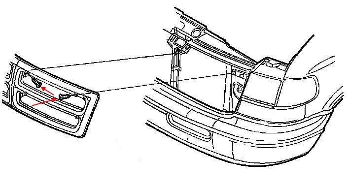 Схема крепления решетки радиатора Dodge Ram Van III (1993-2003)