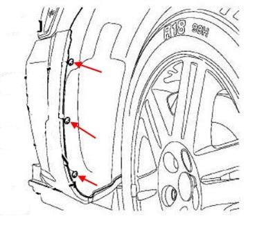 scheme of fastening of the front inner fender Dodge Charger (2005)