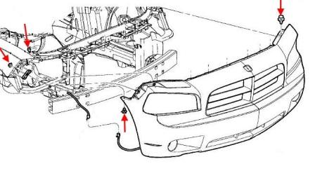Esquema de montaje del parachoques delantero del Dodge Charger (desde 2005)