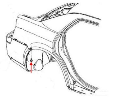 Diagrama de montaje del parachoques trasero del Dodge Charger (desde 2005)