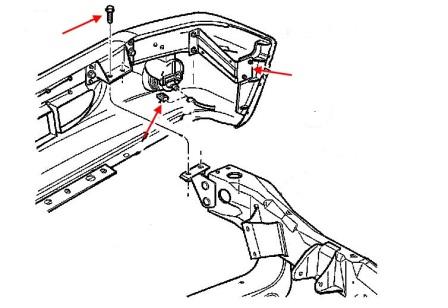 the scheme of fastening of the front bumper of the Dodge Durango (1998-2003)