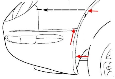 Dodge Intrepid diagrama de montaje del parachoques delantero