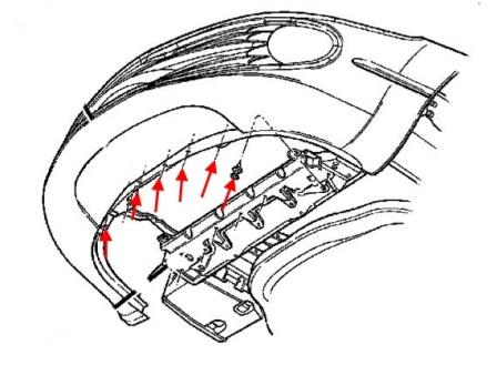 Dodge Intrepid diagrama de montaje del parachoques delantero