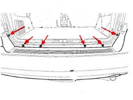 Diagrama de montaje del parachoques trasero del Dodge Journey