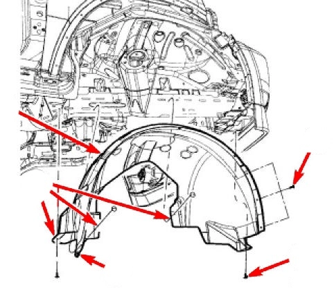 Diagrama de accesorios del guardabarros delantero del Dodge Nitro