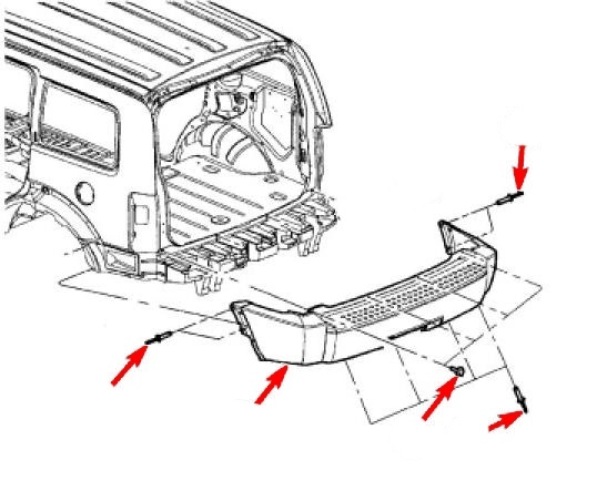 Diagrama de montaje del parachoques trasero del Dodge Nitro