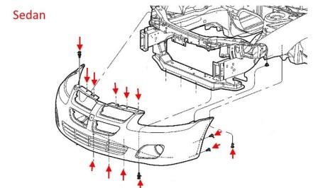 схема крепления переднего бампера Dodge Stratus