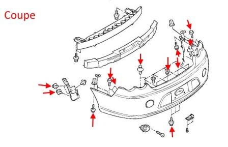 Diagrama de montaje del parachoques trasero del Dodge Stratus