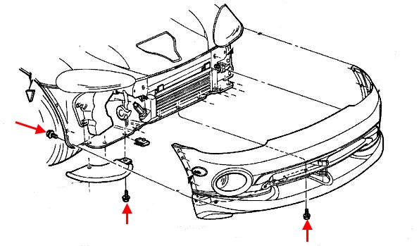 Diagrama de montaje del parachoques delantero del Dodge Viper (1996-2002)