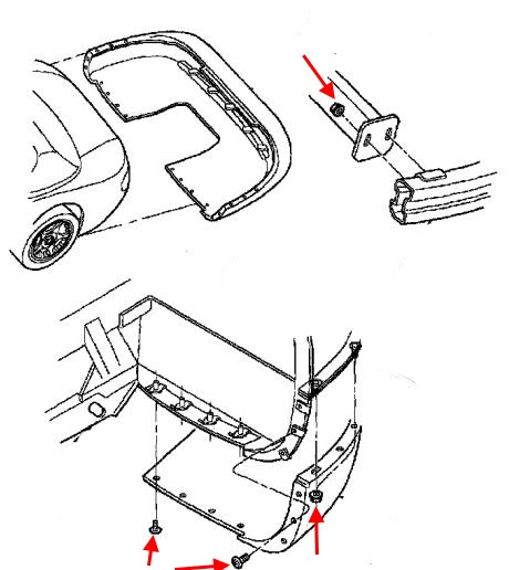Montageschema der hinteren Stoßstange von Dodge Viper (1996-2002)