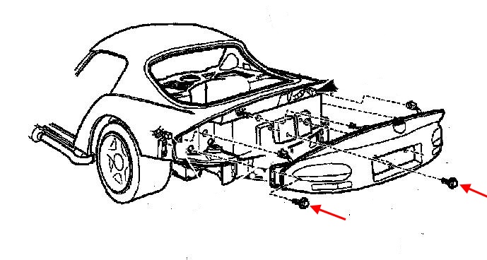 Diagrama de montaje del parachoques trasero del Dodge Viper (1996-2002)