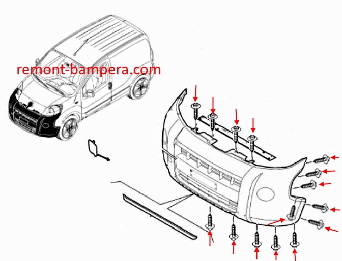 Схема крепления переднего бампера Fiat Fiorino (Qubo) III (2007-2022)