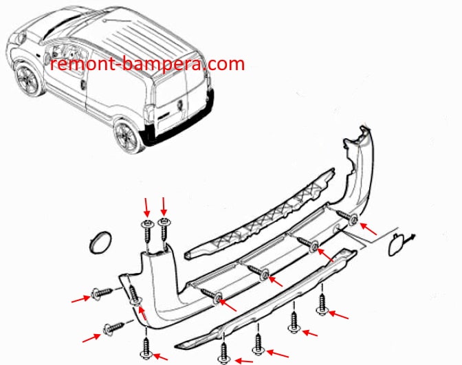 Rear bumper mounting scheme Fiat Fiorino (Qubo) III (2007-2022)
