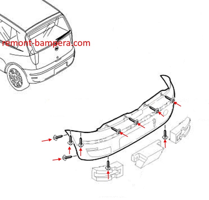 Rear bumper mounting scheme Fiat Punto II (1999-2010)