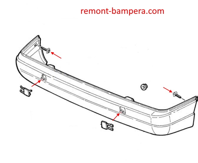 Схема крепления заднего бампера Fiat Scudo I (1995-2007)