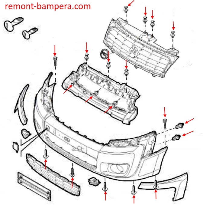 Схема крепления переднего бампера Fiat Scudo II (2007-2016)