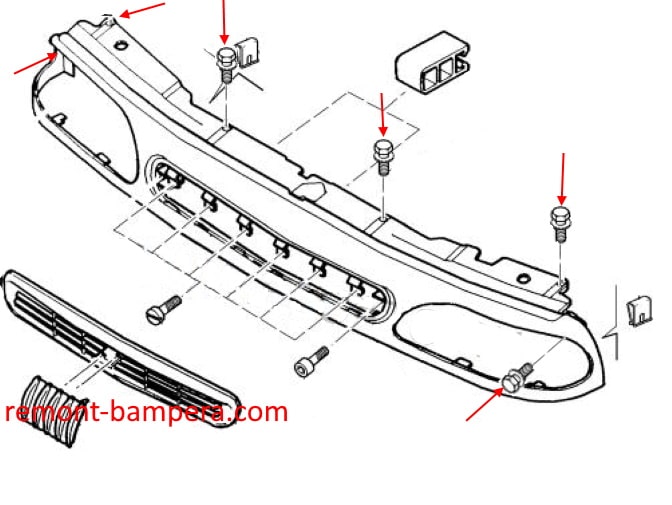 Схема крепления решетки радиатора Fiat Ulysse I (1994-2002)