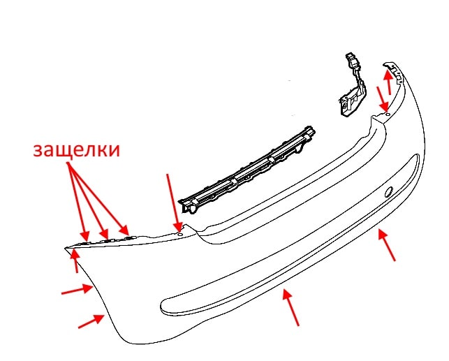 Diagrama de montaje del parachoques trasero del Fiat 500