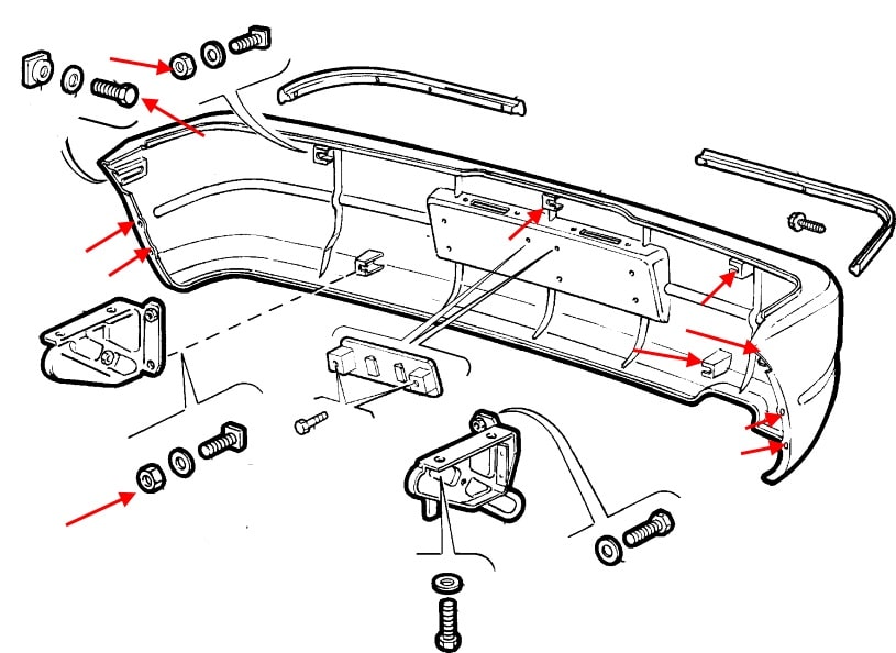 Diagrama de montaje del parachoques delantero del Fiat Cinquecento