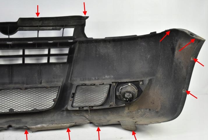 Места крепления переднего бампера Fiat Doblo I (2005-2015) 