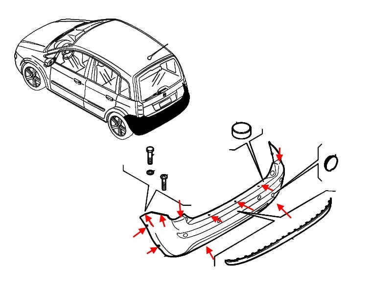 Diagram of rear bumper Fiat Idea