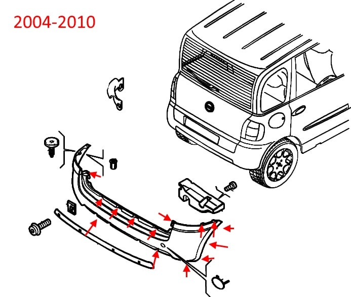 Diagrama de montaje del parachoques trasero Fiat Multipla 2004-2010