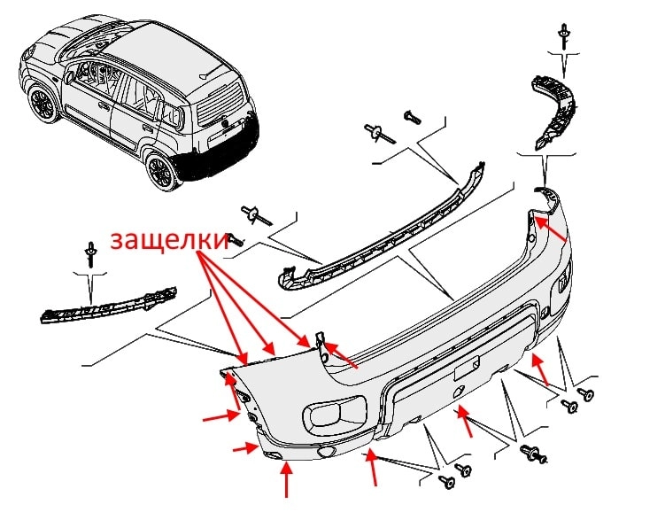 Diagram of rear bumper Fiat Panda 3 (post-2012)