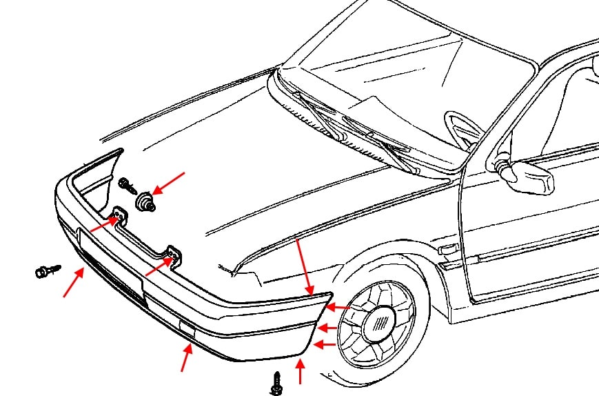 Schéma de montage du pare-chocs avant Fiat Tempra / Marengo