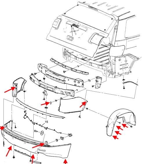 GMC Acadia rear bumper mounting diagram