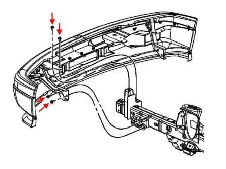The scheme of fastening of the front bumper GMC Canyon (2004-2012)