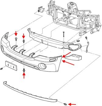 Diagrama de montaje del parachoques delantero del GMC Envoy (2002-2009)