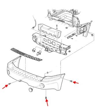 GMC Envoy rear bumper mounting diagram (2002-2009)