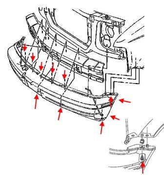 Diagrama de montaje del parachoques delantero GMC Safari (1995-2005)