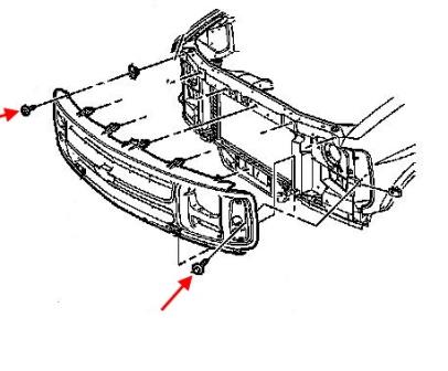 Diagrama de montaje del parachoques delantero GMC Savana (1996-2002)